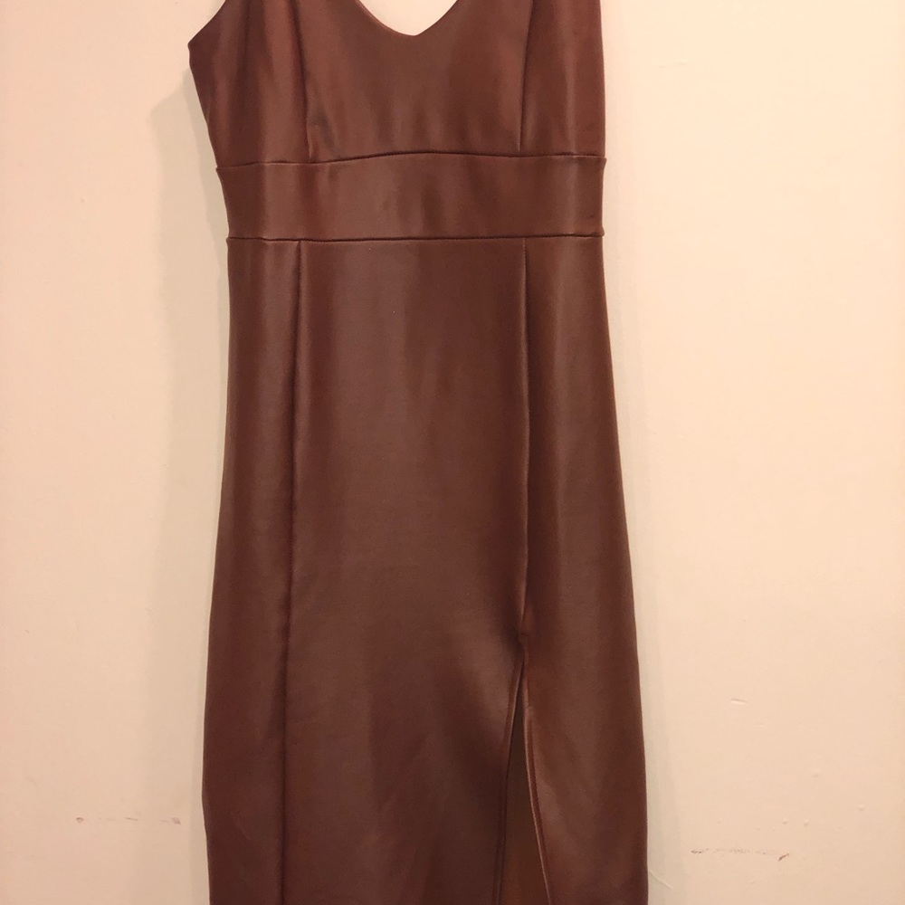 CAMEL FAUX LEATHER DRESS